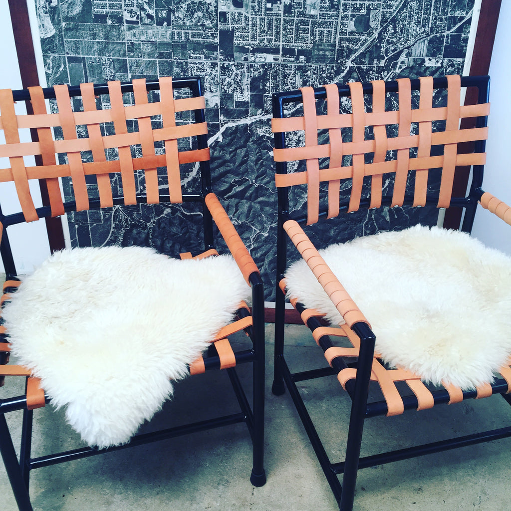 Leather strapped aluminum chairs