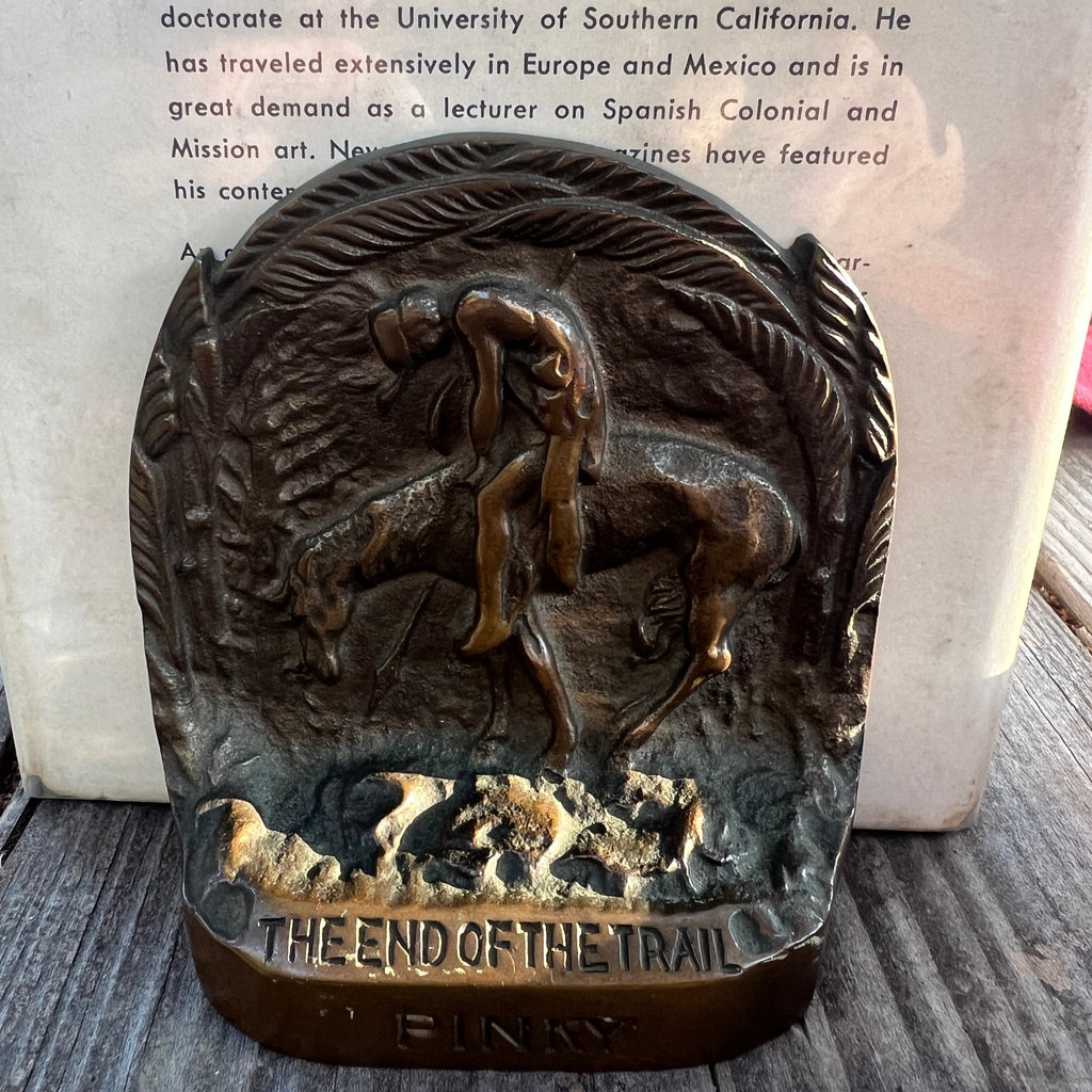 Vintage Cast Bronze Bookends "The End of the Trail"