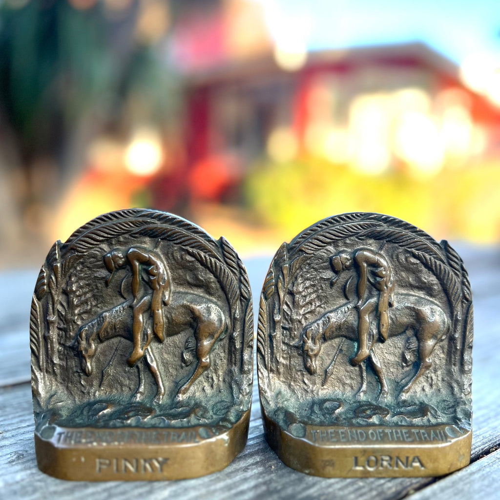 Vintage Cast Bronze Bookends "The End of the Trail"