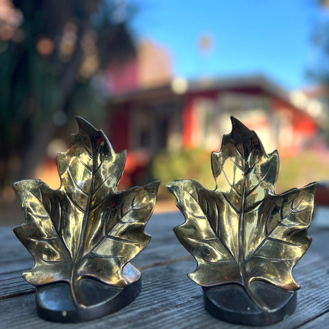 Vintage Brass Maple Leaf Bookends