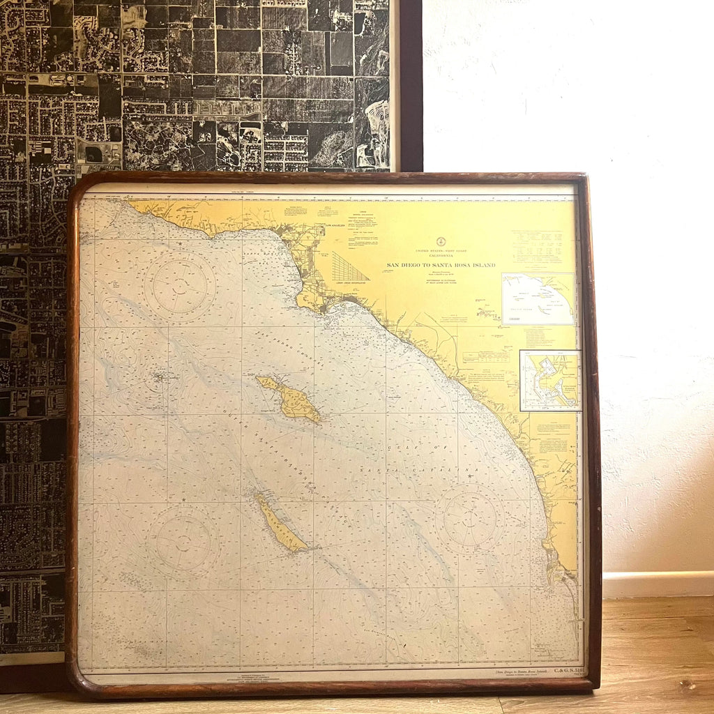 Framed Vintage Nautical Map: San Diego to Santa Rosa